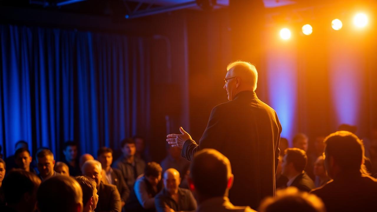 Community leader speaking on stage